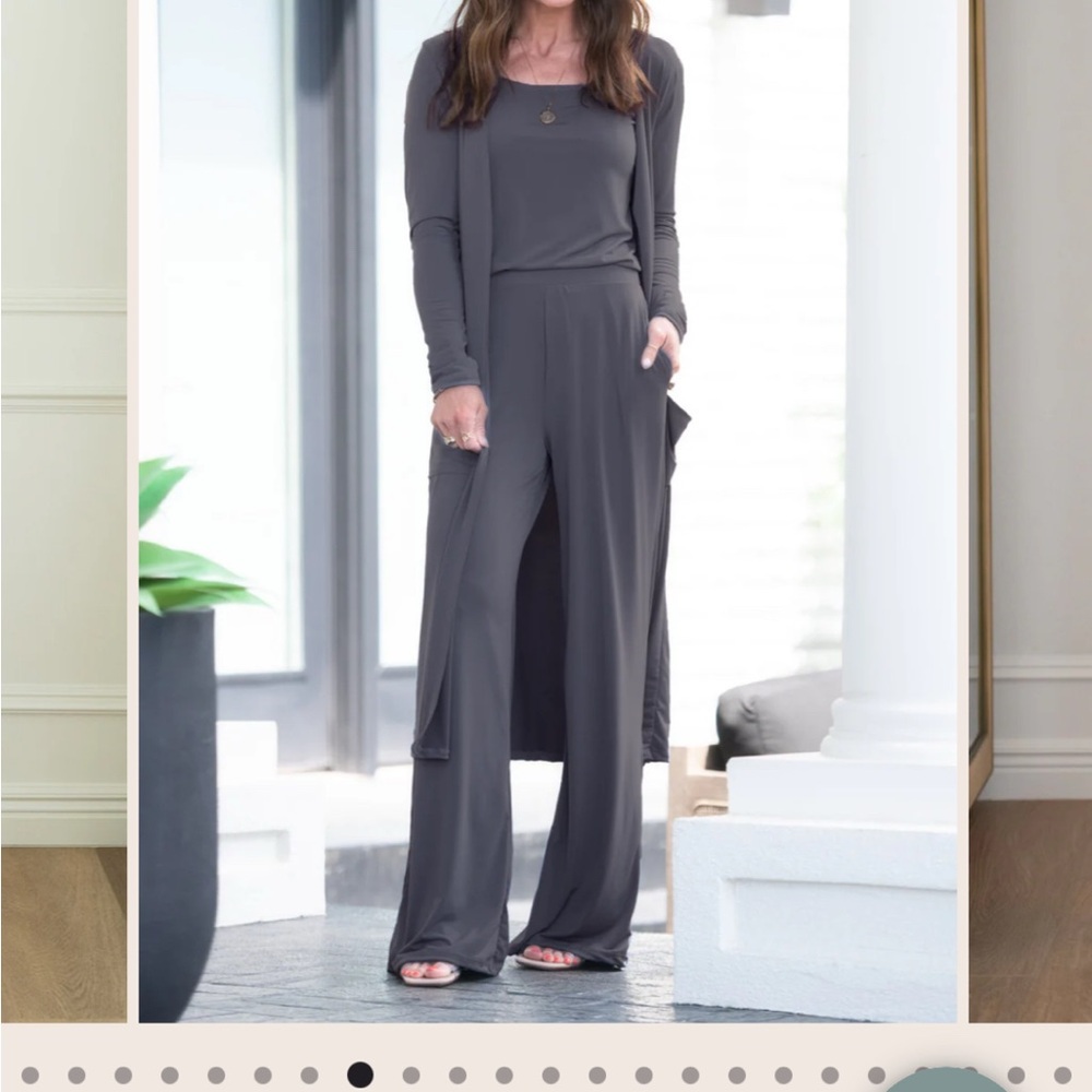 Gray Long Sleeve Top and Wide-Leg Pants Set  _ Brigitte Brianna